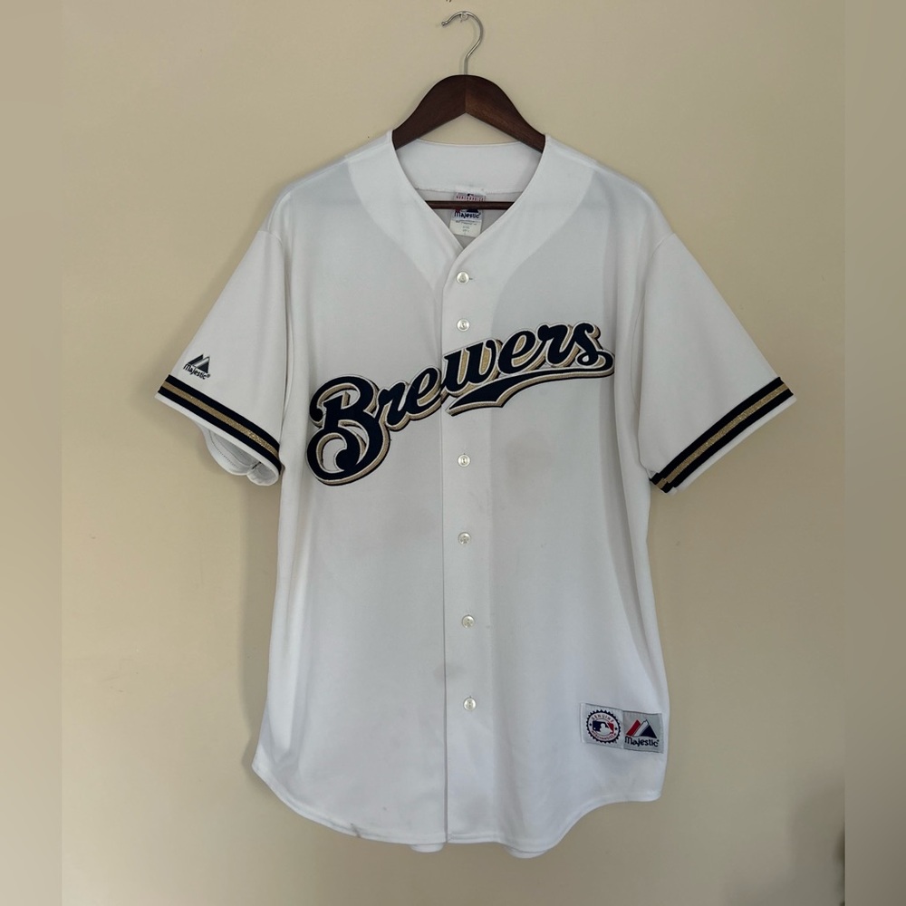 Milwaukee Brewers Throwback Majestic White Baseball Jersey